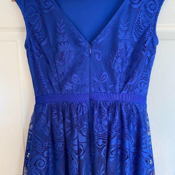 London Times Blue Lace Dress - Size 4P - Picture 4 of 16